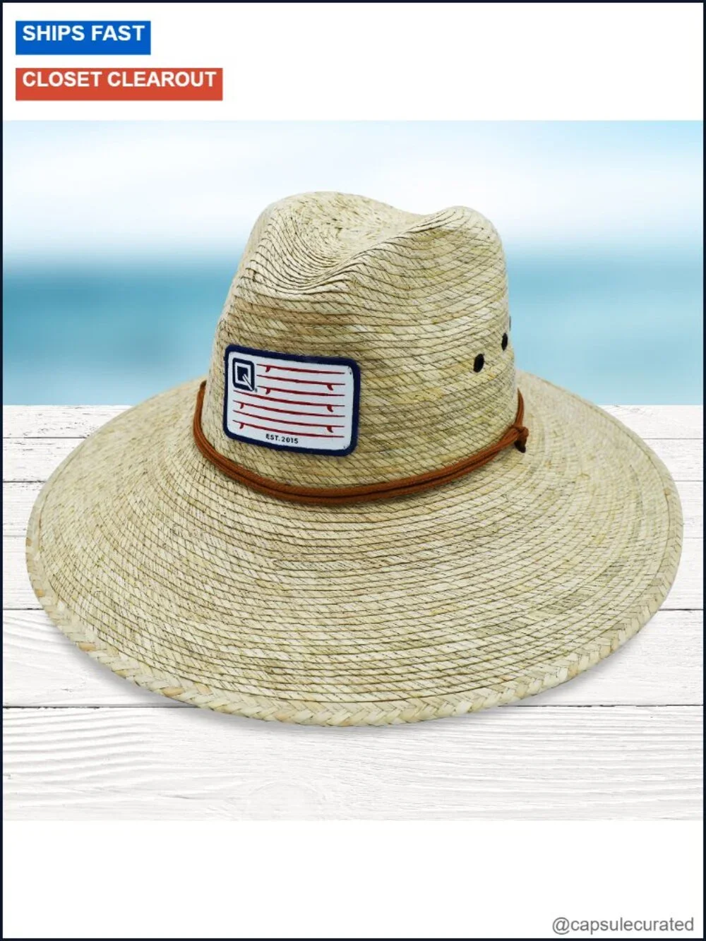 100% Straw Fiber Packable Lifeguard Sun Hat with Drawstring